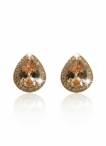 Elegant champagne teardrop earrings with crystal halos.