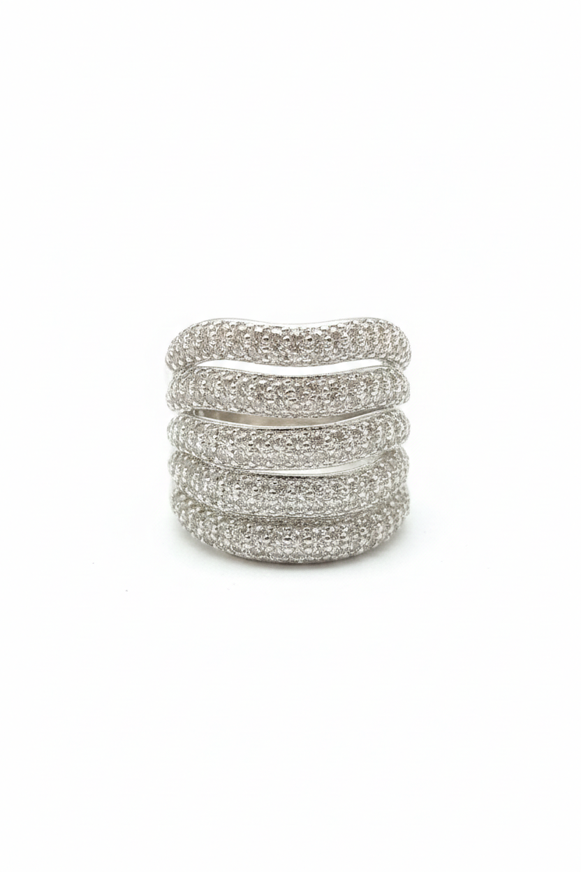 Five-Row Pave Wave Statement Ring