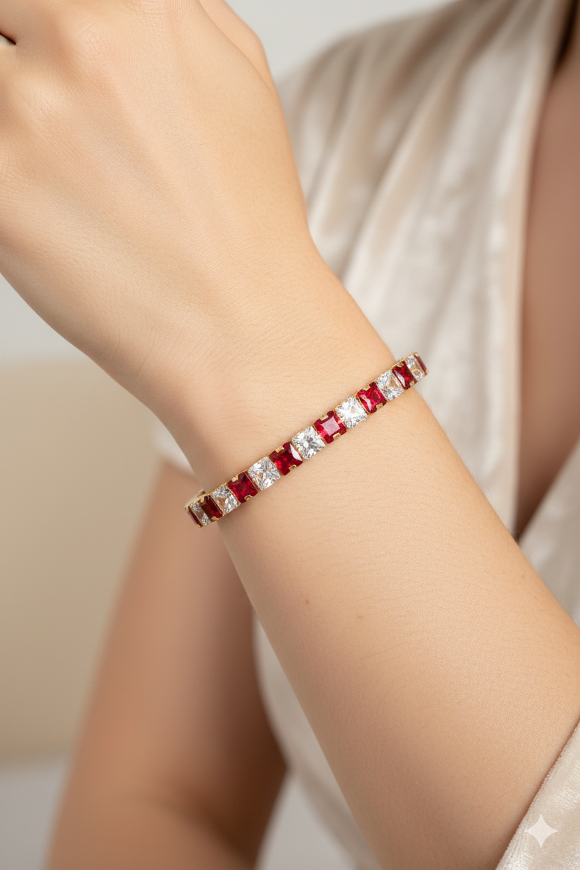 Radiant Prism Tennis Bracelet Ruby Red