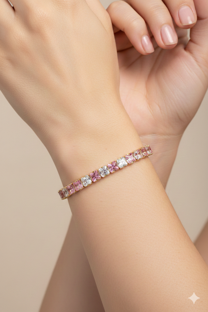 Radiant Prism Tennis Bracelet Rose Pink