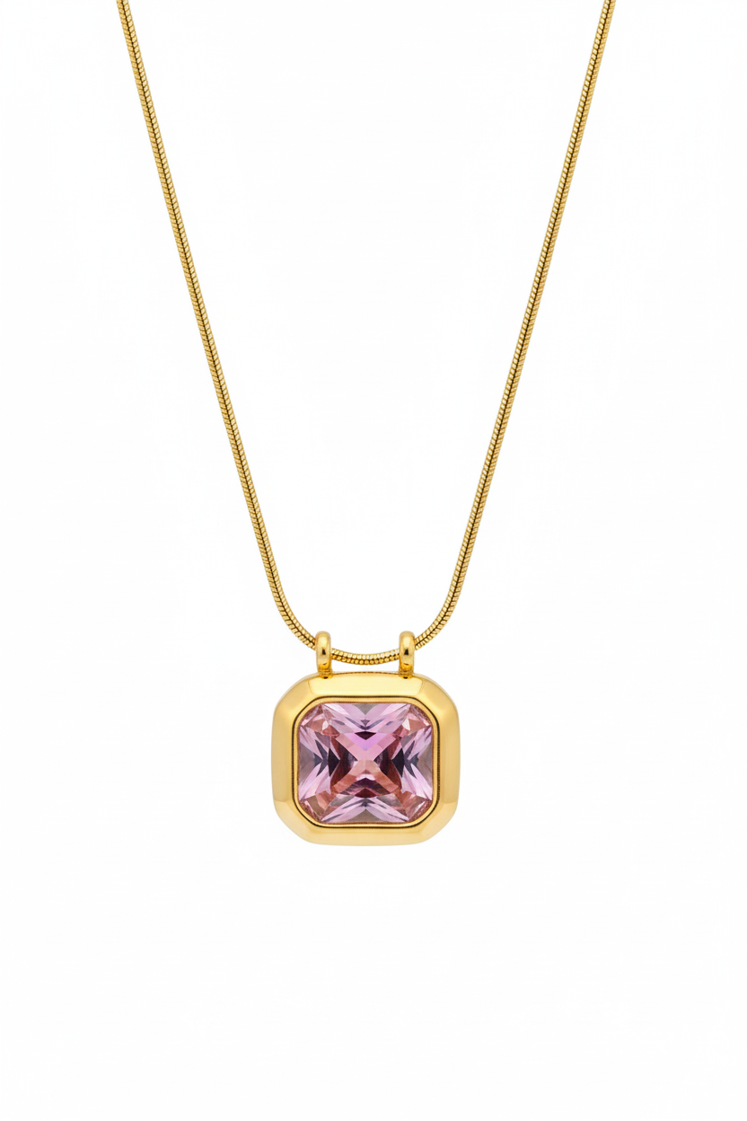 Rose Radiant Square Solitaire Necklace