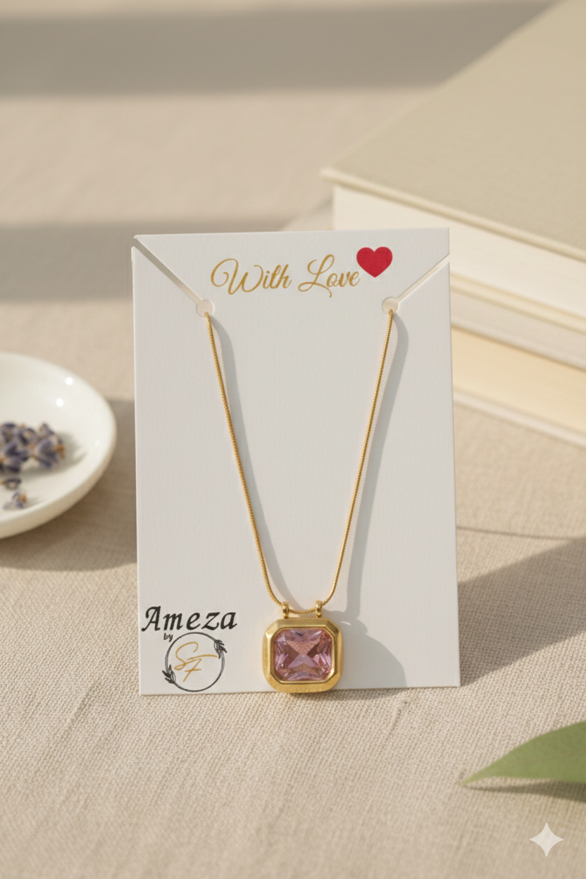 Rose Radiant Square Solitaire Necklace