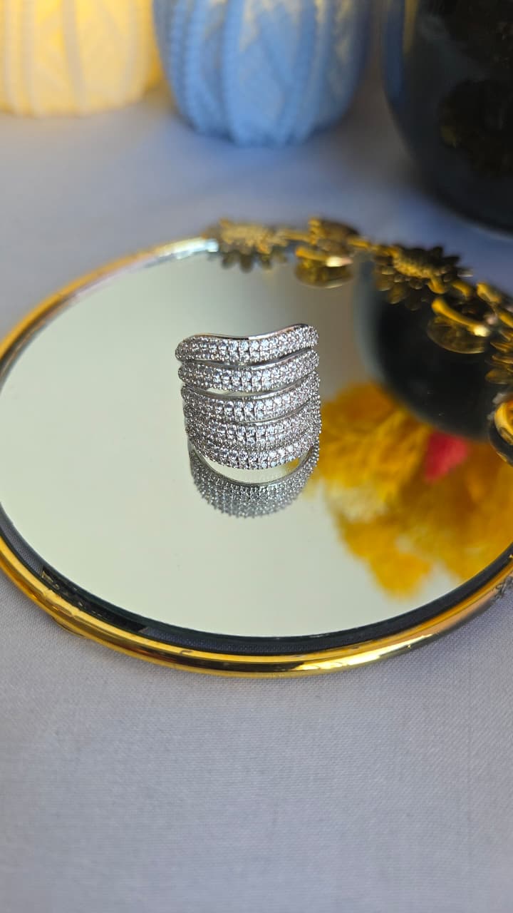 Five-Row Pave Wave Statement Ring